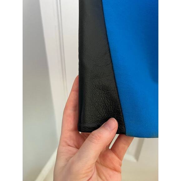 Diane Von Furstenberg Women's 12 Dress Blue Pele Leather Panel Mini Bodycon FLAW - Picture 5 of 16